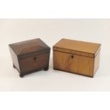 Late Regency satinwood tea caddy, circa 1810-20, rectangular form with ebony stringing, opening to