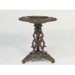 Continental carved walnut pedestal alms dish, late 19th Century, profusely carved throughout, the