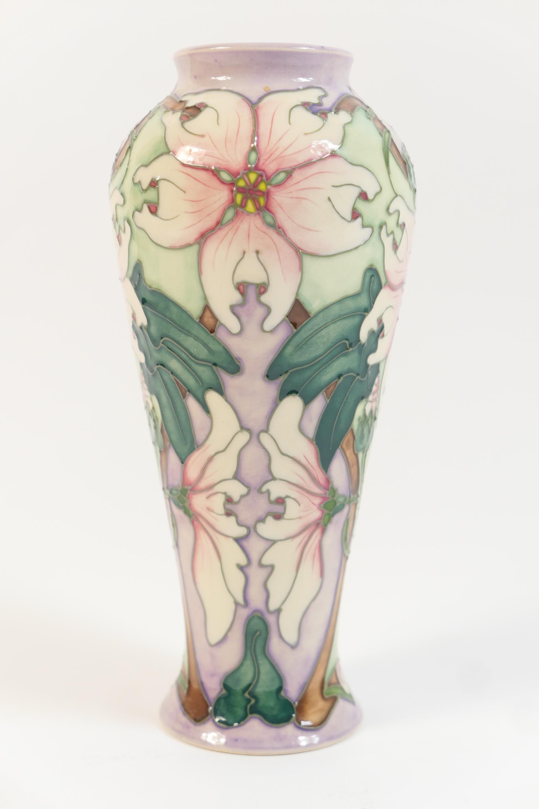 Moorcroft Passion Flower pattern vase, circa 2001, shouldered tapered form, impressed and painted