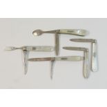 Victorian silver and mother of pearl folding fruit knife and orangepeeler/scorer, by George Unite,