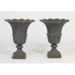 Pair of cast iron bellflower garden urns, 60cm diameter, height 74cm