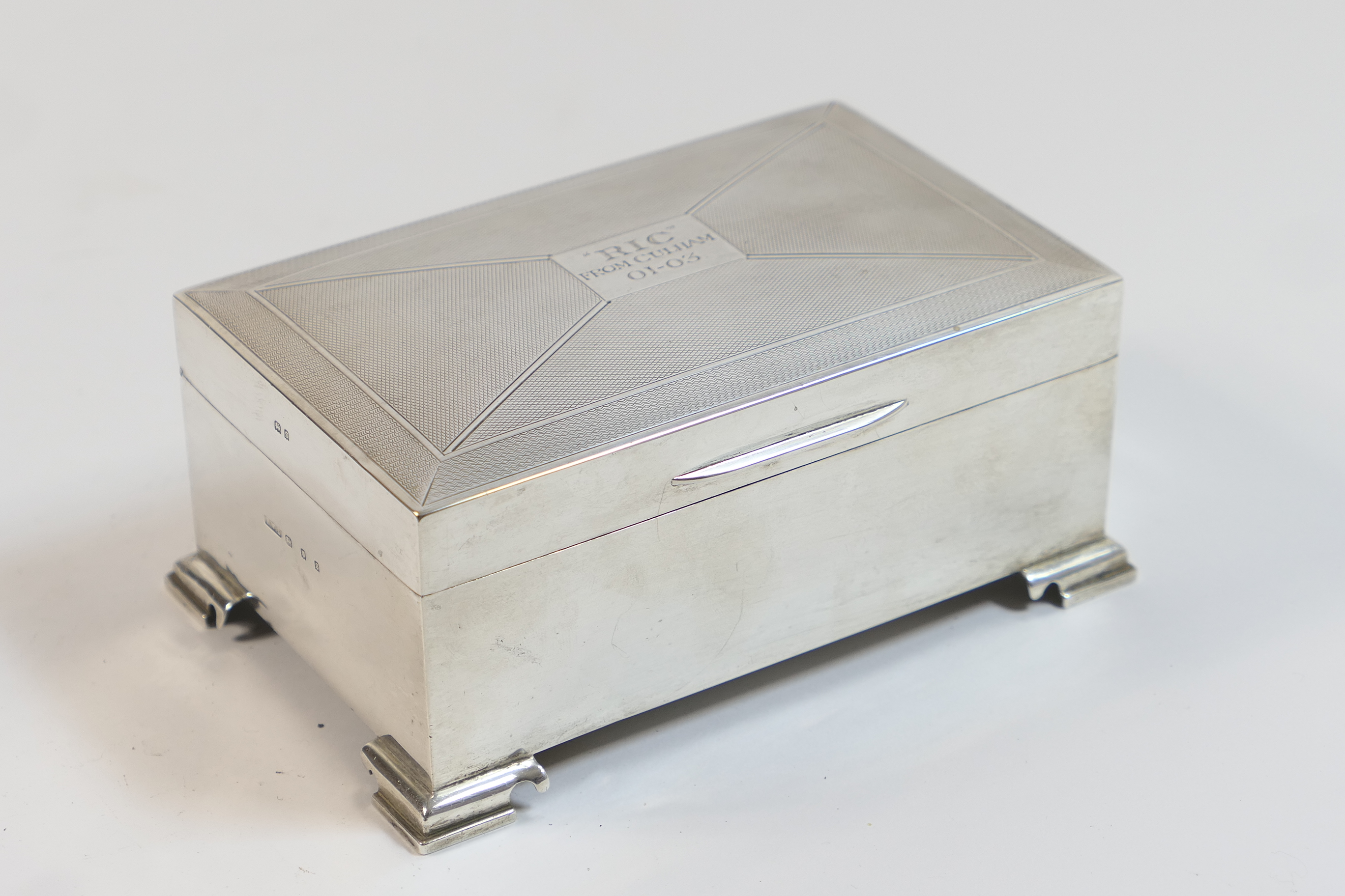 George V silver presentation cigarette box, London 1933, rectangular form with slightly domed,