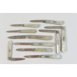 Ten Victorian silver and mother of pearl folding fruit knives, including two with Birmingham