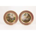 Pair of Paris porcelain plates, decorated by Jean-Pierre Feuillet (1776-1840), circa 1830, each