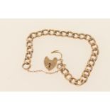 9ct gold hollow curb link bracelet, with padlock clasp and safety chain, the links with engraved