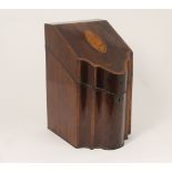 George III mahogany and inlaid knife box, circa 1780-1800, the sloping front inlaid with a conch