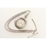 Victorian Swiss lady's silver fob watch, circa 1900, white dial with Roman numerals and gilt