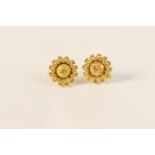 Pair of Maltese 18ct yellow gold cannetille earrings, flowerhead design, with screw backs, marked '