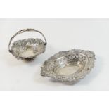 Victorian silver bonbon dish, London 1895, circular form with swing handle, pierced and repousse