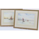 G M Arondale (active 1900-30), Pair, Thames barges on an estuary, watercolours, signed, 20cm x 31cm