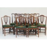 Five Chippendale style mahogany dining chairs, late 19th Century, each with interlaced splat back
