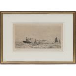 William Lionel Wyllie (1851-1931), Flotilla of gunships in the Channel, drypoint etching, signed