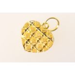 22ct gold heart shaped pendant, with matted and bright cut decoration, marked '916', 17mm, weight