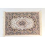 Iranian Farzan style rug, ivory field with black foliate border, size approx. 180cm x 120cm