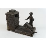 'Artillery Bank' cast iron novelty money bank, patented May 1892, length 21cm, height 15.5cm
