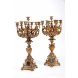 A Pair of Seven-light Candelabra, gilt bronze en relief "Winged figures, putti and grotesque masks",