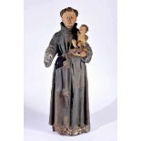 Saint Anthony with the Child Jesus, polychrome wood sculpture, Portuguese, 17th C., many faults