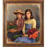 HENRIQUE MEDINA - 1901-1988, "Raparigas com flores e verduras", oil on canvas, signed and dated