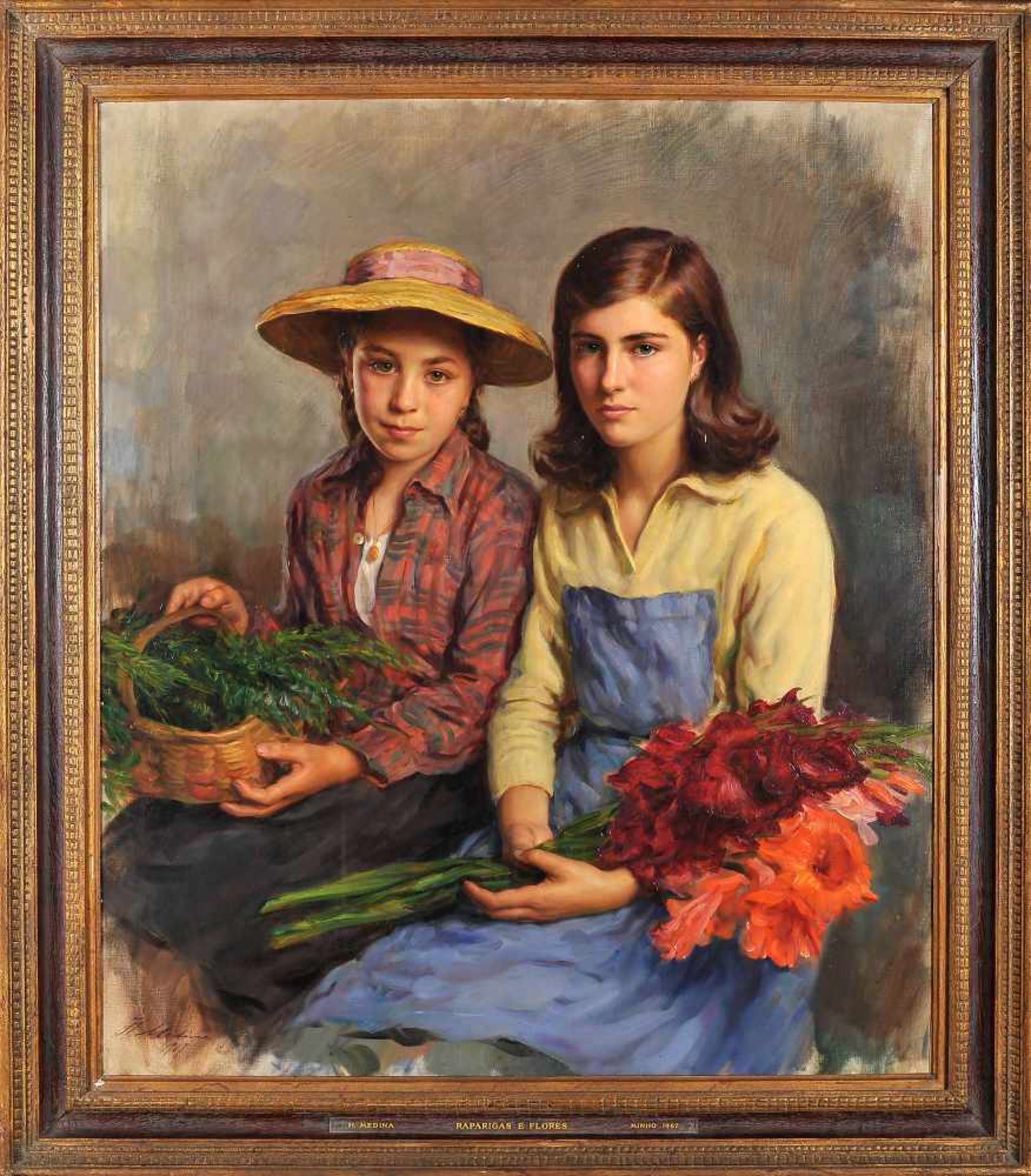 HENRIQUE MEDINA - 1901-1988, "Raparigas com flores e verduras", oil on canvas, signed and dated
