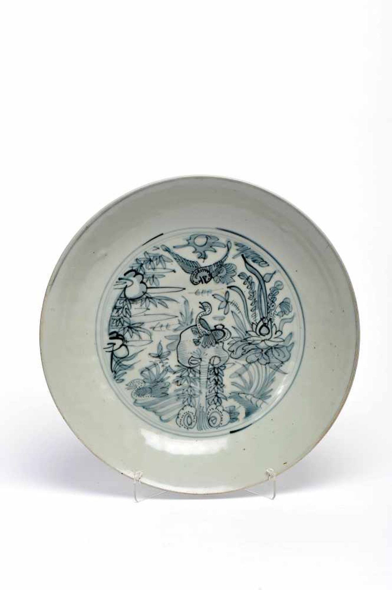 A Large Dish, Chinese Swatow porcelain, blue decoration "Birds and flowers", Wanli period (1573-