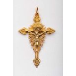 A Pendant "Crucifix", gold, chiselled decoration, Brazilian, 19th C. (late), signs of use, without