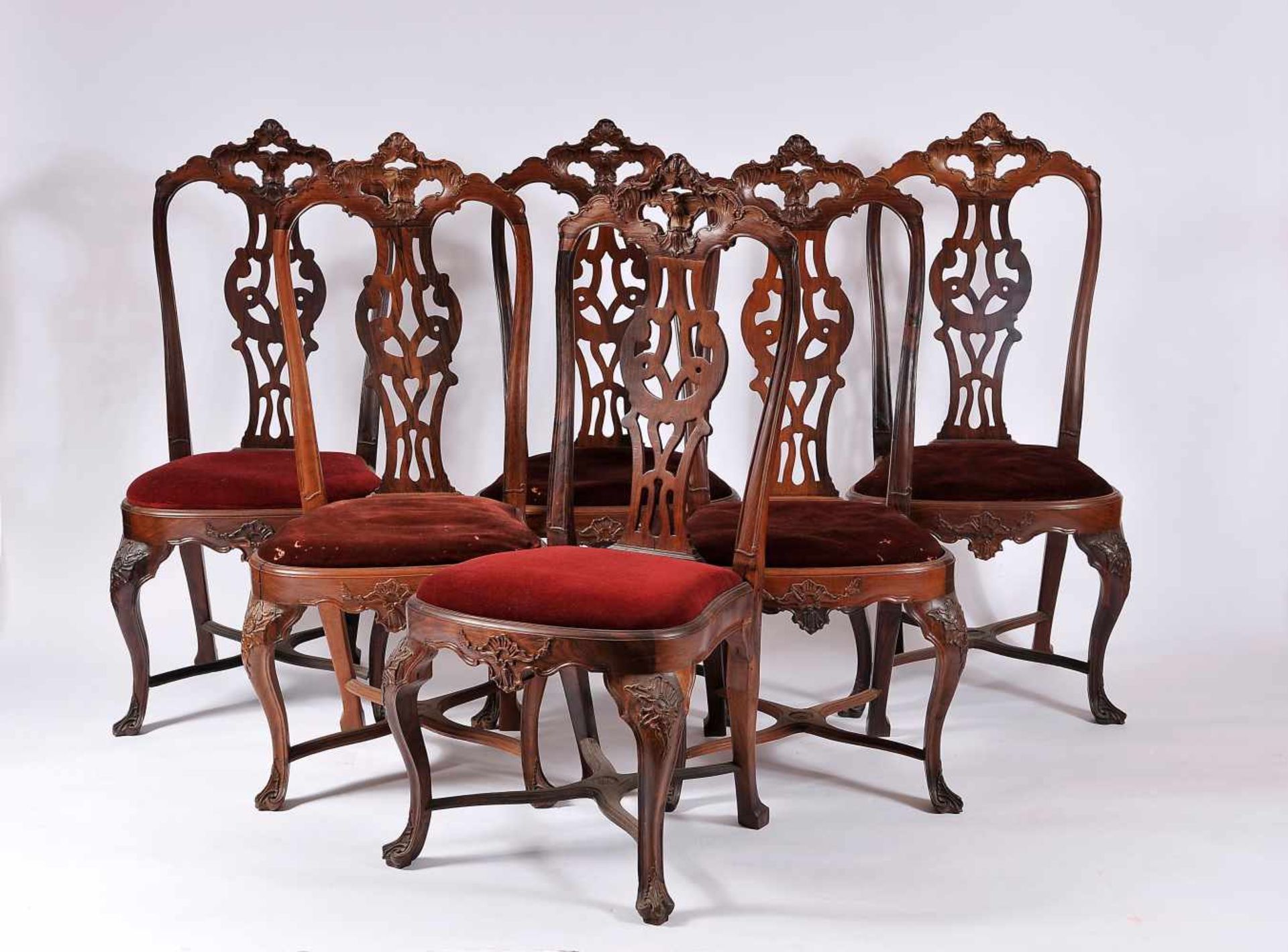 A Set of Twelve Chairs, D. José I, King of Portugal (1750-1777), carved Brazilian rosewood,