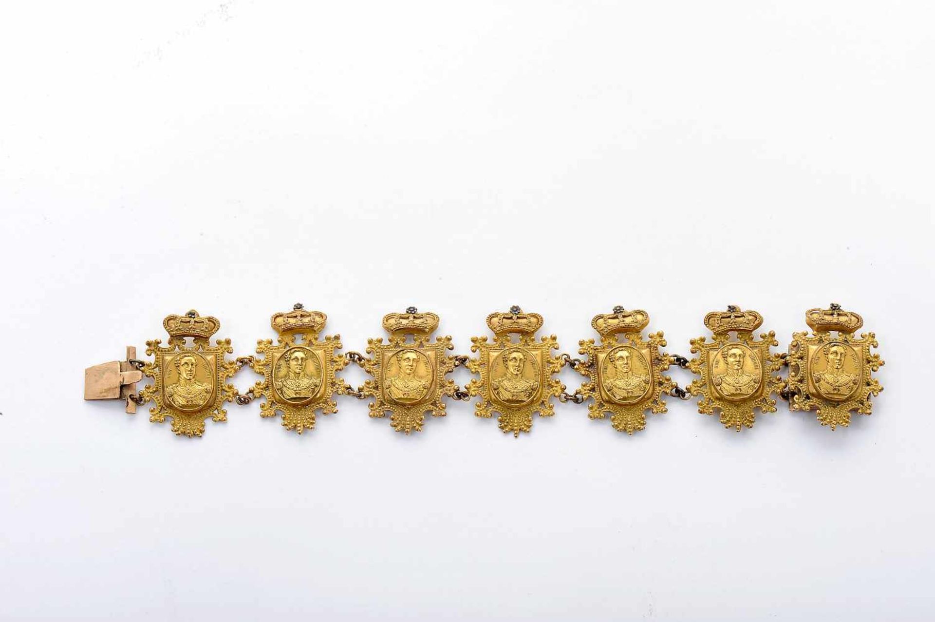 A Bracelet, brass, consisting of 7 medallions en relief "King D. Miguel I of Portugal",