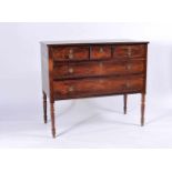 A Chest of Drawers, Brazilian rosewood, thornbush fillets, turned legs, yellow metal handles,