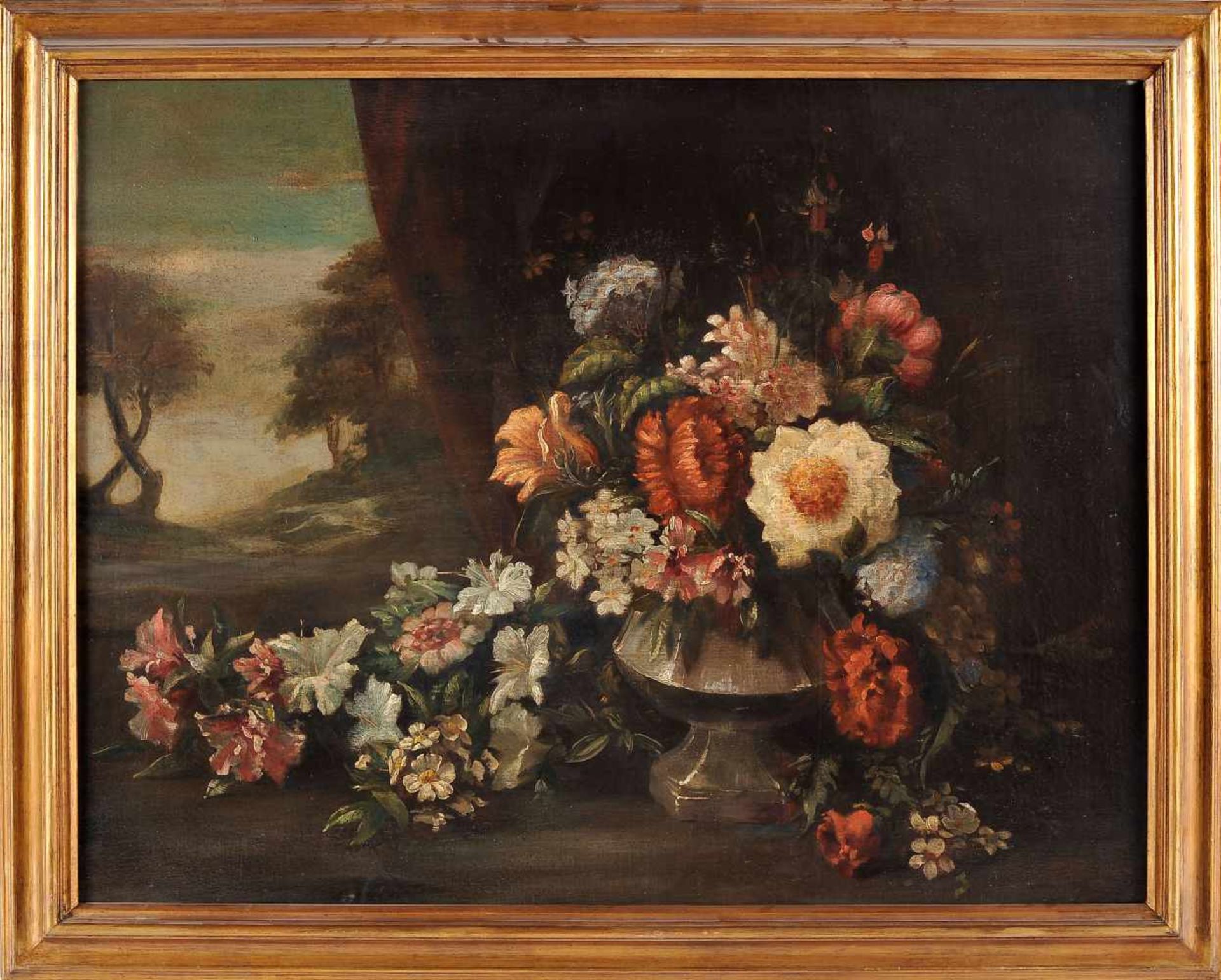 A Still-life - Vase with Flowers, oil on canvas, European school, 19th C., restoration, Dim. - 69