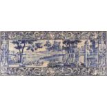 A COUNTRY SCENE, A 240 tiles panel, blue decoration, Portuguese, 18th C. (1732), restorations,