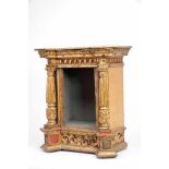 An Oratory, carved, painted and gilt wood, 18th C., restoration, traces of wood insects, Dim. - 57 x