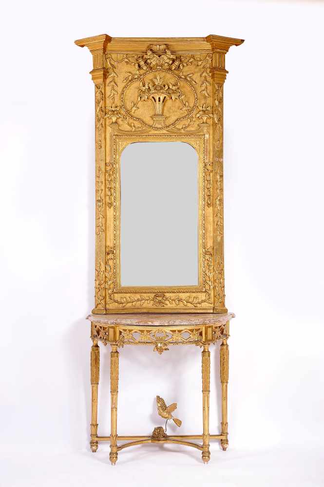 A Console with Mirror, D. Maria I, Queen of Portugal (1777-1816), carved and gilt wood, columns,