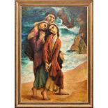 LÁZARO LOZANO - 1906-1999, Untitled (Women on the beach), oil on canvas, signed, Dim. - 116 x 81,5