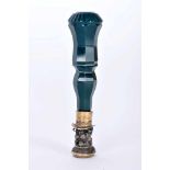 A Signet, blood Jasper, silver and gilt silver faceted handle en relief "Hound head with top hat and