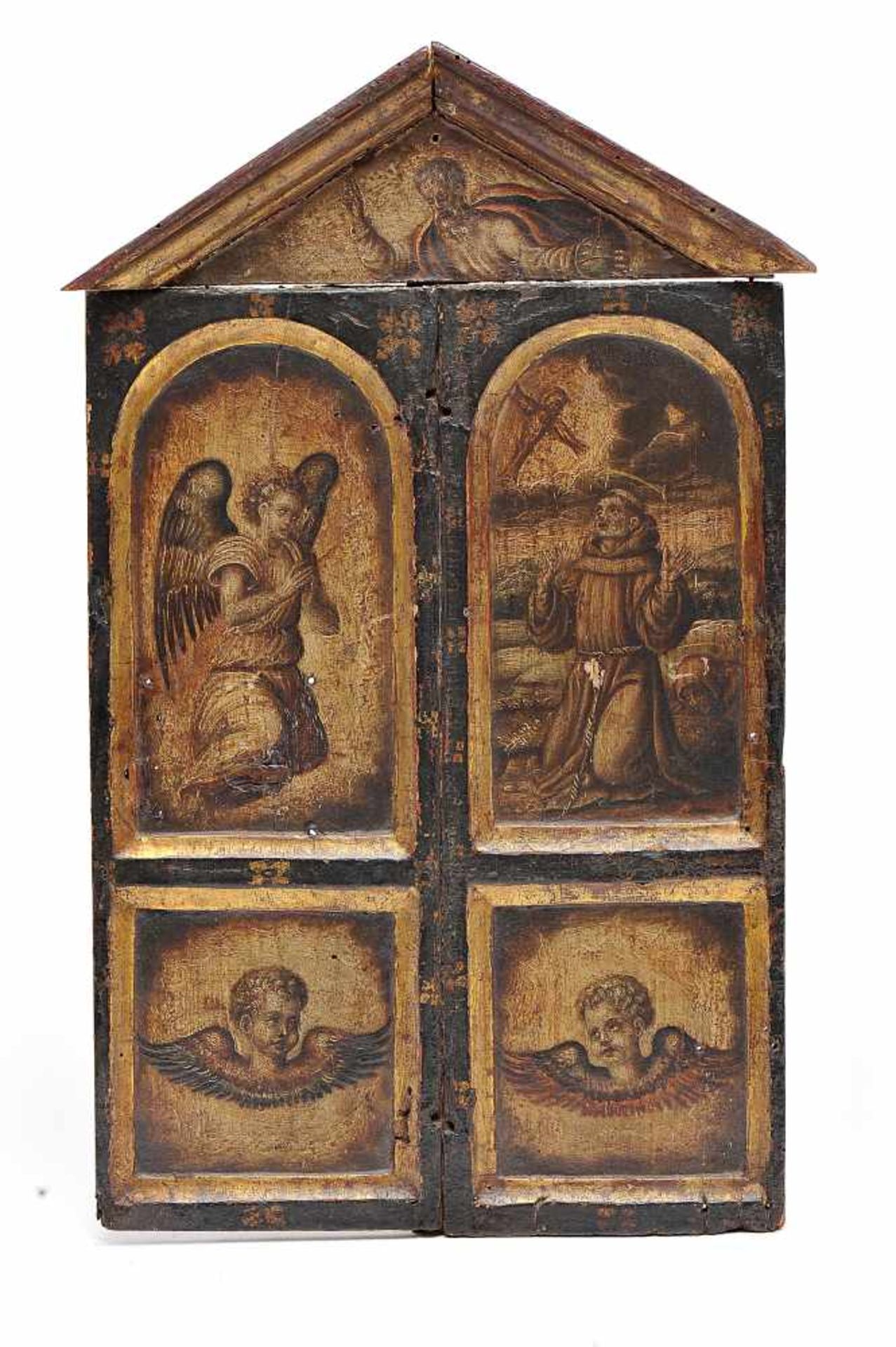 The Eternal Father, stigmatisation of Saint Francis of Assisi, Angel and two Cherubim, painted