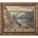 LUCIANO SANTOS - 1911-2006, Oporto - Ribeira district and King D. Luís I of Portugal Bridge, oil