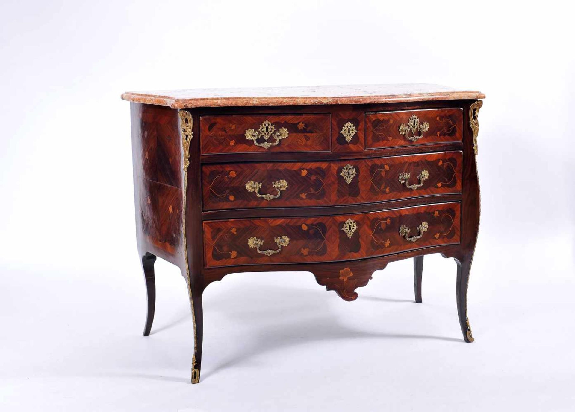 A Commode, Louis XV (1723-1774), Brazilian rosewood, kingwood, satinwood and boxwood marquetry,
