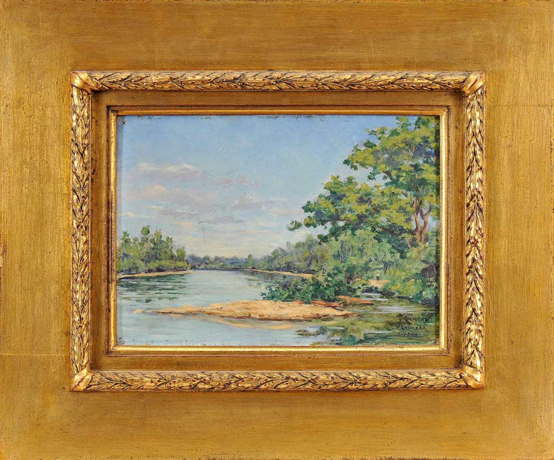 JOSÉ CAMPAS - 1888-1971, The Mondego River and the Choupal, oil on wood, Signed and dated