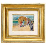 TÚLIO VICTORINO - 1906-1967, Beach with figures, oil on wood, signed on the back, Dim. - 12,5 x 16