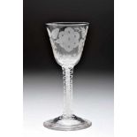 A Goblet, cristal, acid-engraved decoration "Leaves, flowers and butterfly", foot with milky