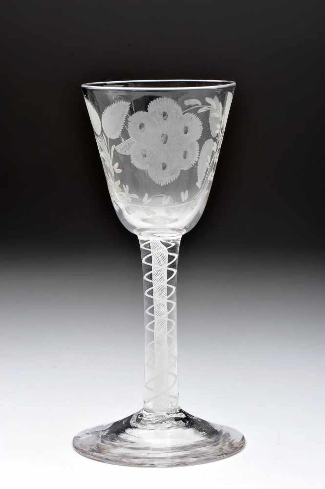 A Goblet, cristal, acid-engraved decoration "Leaves, flowers and butterfly", foot with milky