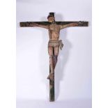 Crucified Christ, polychrome wood sculpture, Portuguese, 15th C., one finger missing, faults on