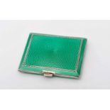 A Cigarette Case, 925/1000 silver, guilloche and green enamelled decoration, English, signs of