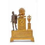 A Table Clock "Apollo", gilt, patinated bronze en relief, dial with Roman numerals, eight-day