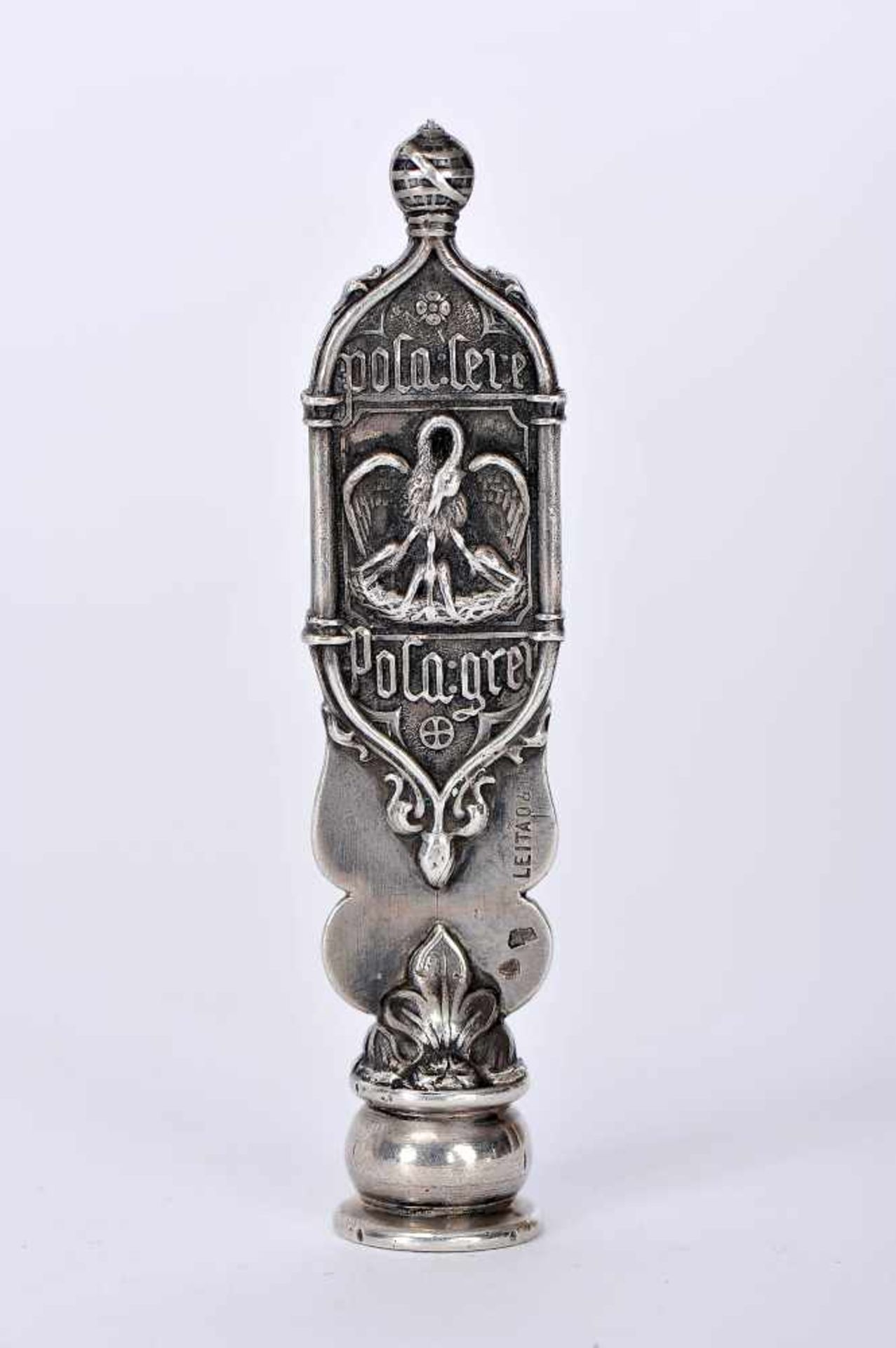 A Signet, 833/1000 silver, decoration en relief with iconography related to King D. João II of