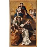 The Vision of Saint Thomas Aquinas, oil on canvas, Iberian school, 18th C., relined, restoration,