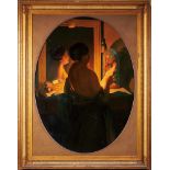 A Lady reading by the mirror, oil on canvas, European school, 20th C., small restoration, Dim. - 137