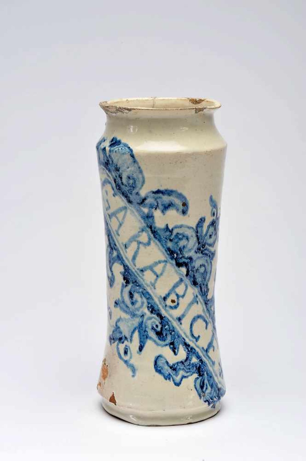 A Pharmacy Pot, faience, «baroque cartouche» blue decoration with GARABICE inscription,