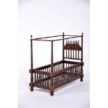 A Child Jesus Bobbin Bed with Canopy, Brazilian rosewood, riple moulded friezes and turned