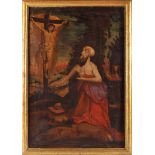 Saint Jerome, oil on canvas, Spanish School, 16th/17th C., old restoration, traces of wood